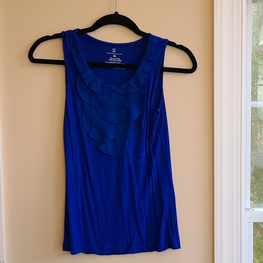 NY&Co Royal Blue Sleeveless Blouse w Ruffle Detail